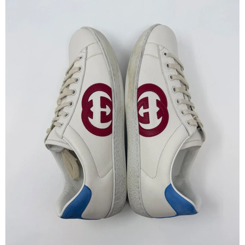Gucci Ace Interlocking G Sneaker White Leather Size 10 US 9 Gucci